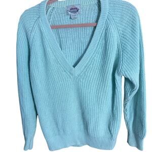 Vintage Helium Ramie Cotton V Neck Knit Sweater Mint Green Large Coastal Grandma